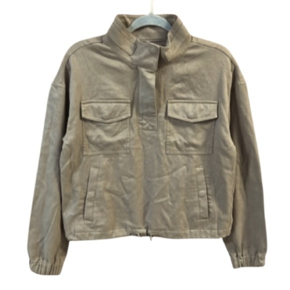 Upwest Cropped Ecohemp Twill Jacket Taupe Tan Hemp and recycled polyester small - Picture 2 of 16